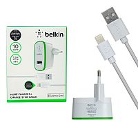 блок питания belkin 5в, 2.1а f8j052 зарядное устройство с usb + кабель iphone 1,2 м белый  фото