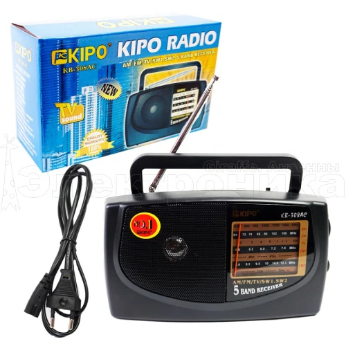 радиоприемник переносной kipo kb-308ac, диапазон тюнера am/fm/tv/sw1-2, питание 220в  фото