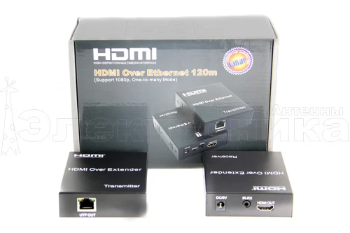 удлинитель hdmi (extender) приёмник- передатчик по витой паре (rj45) hdmi сигнала до 120м (black)  фото