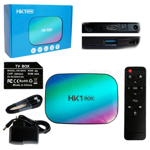 медиа-приставка hk1 box - 4gb/64gb android 9,0 медиаплеер smart tv iptv ott приставка 4k hd h.265  фото