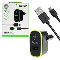 блок питания belkin 5в, 2.1а f8j052 зарядное устройство с usb + кабель microusb 1,2 м черный  фото
