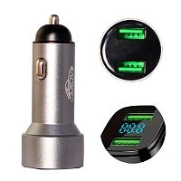 зарядное устройство carlive cr16 в прикуриватель, 2 usb гнезда, 5v/2.4a с вольтметром,12-24v, серый  фото