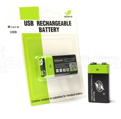 аккумулятор gb 31241-2014 9v литиевый 6f22/крона с гнездом micro usb для зарядки 5v в упаковке  фото