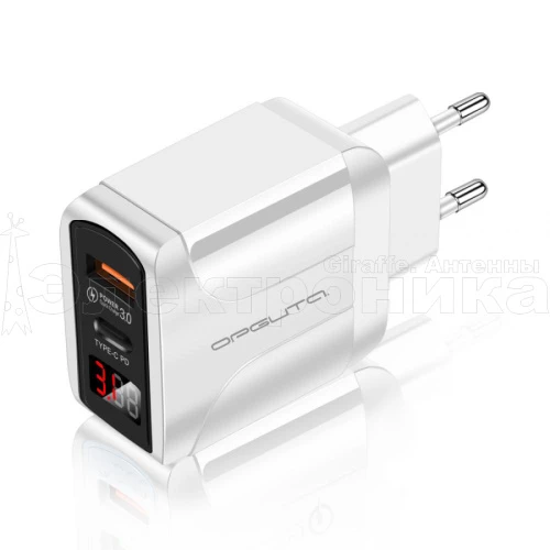 блок питания орбита ot-apu54 (5-12в, 4а) зарядное устройство с type-c / usb (pd + qc3.0)  фото