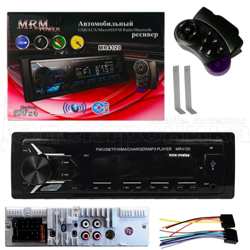 автомагнитола 1din mrm mr4120 bt с охладителем, lcd экран, bluetooth, пульт ду, fm, aux, usb  фото