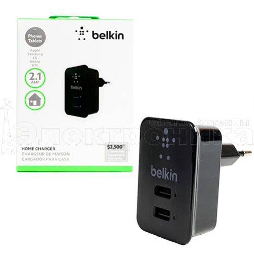 блок питания belkin 5в, 2.1а s950 зарядное устройство с 2 usb черный  фото
