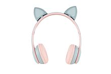 наушники полноразмерные cat ear bk-p47 цвет розово-серые, беспроводные (bluetooth, fm, tf, aux)  фото