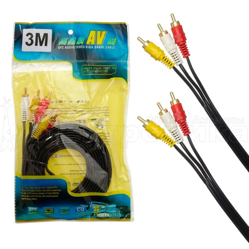 шнур 3rca - 3rca mrm av12  длина 3м, кабель аудио/видео, позолоченный штекер, в пакете  фото