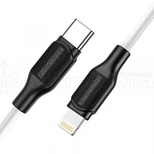 шнур usb - ios lighting borofone bx42 белый 1м (3а) силикон  фото