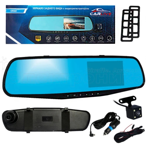 автомобильный видеорегистратор-зеркало carlive cr502, дисплей 4,3”, две камеры, ночная съемка, звук  фото